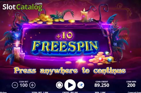Free Spins screen. Charming Witches slot