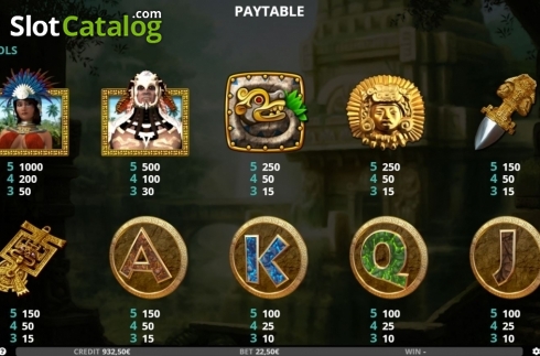 Paytable. Mayan Temple Advance slot