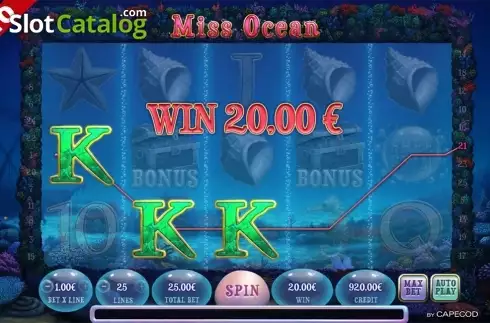 Win screen. Miss Ocean slot
