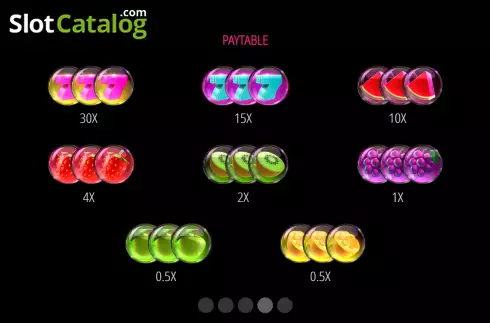 PayTable screen. 27 Bubble Fruits slot
