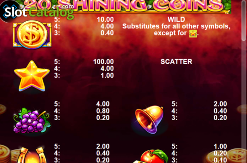 Paytable 1. 20 Shining Coins slot