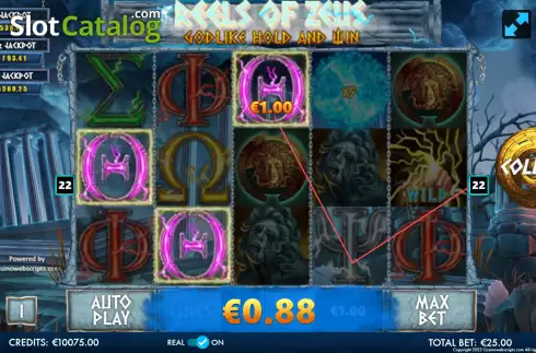 Win screen. Reels of Zeus - Godlike Hold and Win slot