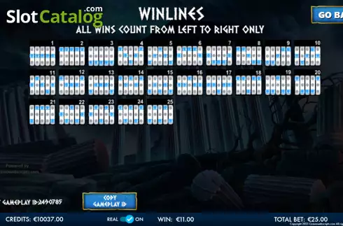 Win lines screen. Reels of Zeus - Godlike Hold and Win slot