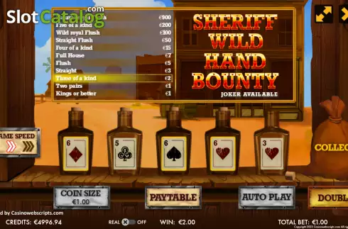 Ekran3. Sheriff Wild Hand Video Poker yuvası