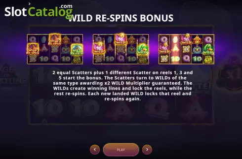 Wild Re-spins bonus screen. Ages of Fortune slot