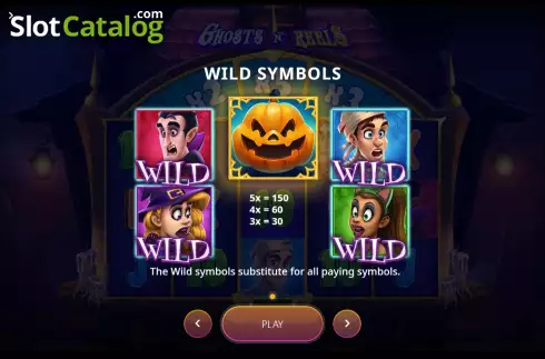 PayTable screen. Ghosts N' Reels slot