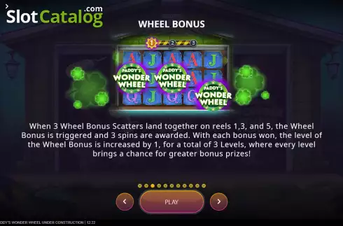 Wheel Bonus screen. Paddy's Wonder Wheel: Under Construction slot