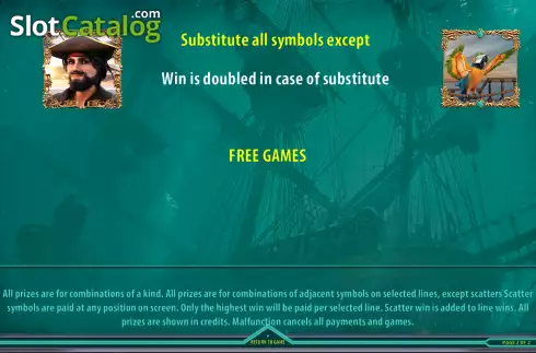 Free Games screen. Pirates Fortune (Champion Studio) slot