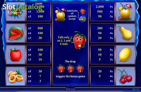 Paytable screen. Fruit Party Deluxe slot