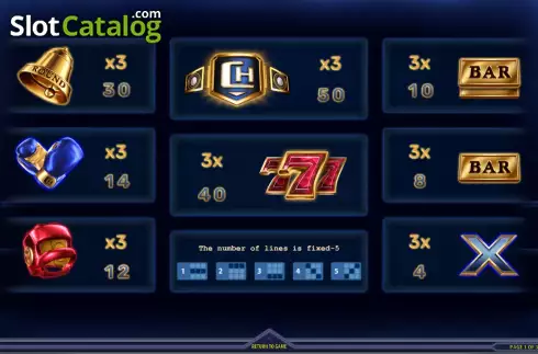 PayTable screen. Champion Club slot