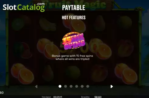 Game Features screen. Fruit Magic (Chilli Games) slot