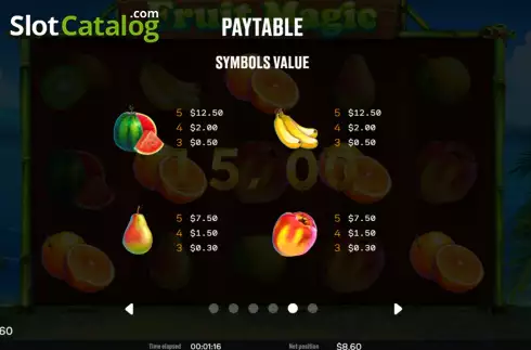PayTable screen 3. Fruit Magic (Chilli Games) slot