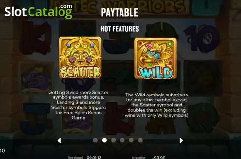 Game Features screen 2. Aztec Warriors slot