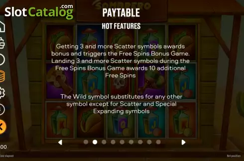 Game Features screen 2. Sombrero Spin slot