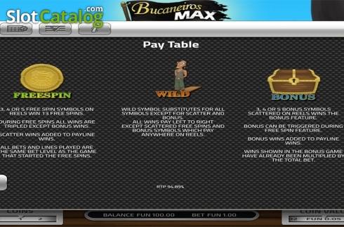 Paytable 2. Bucanieros Max slot