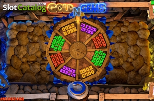 Wheel bonus game screen. Gold and Gems slot