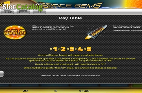 Paytable 2. Space Gems (Concept Gaming) slot