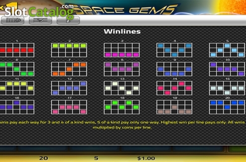 Paytable 3. Space Gems (Concept Gaming) slot