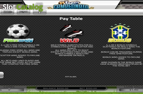 Paytable 2. Super Campeonato Brasileiro slot