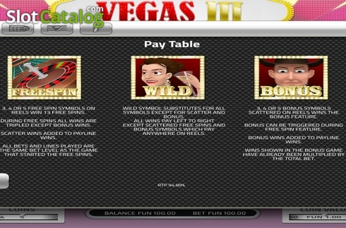 Paytable 2. Vegas III slot