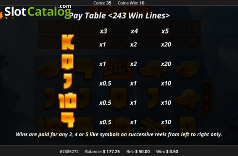 Paytable 2. China Fortunes slot