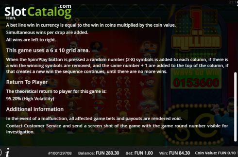 Paytable 2. 1 in a Million slot