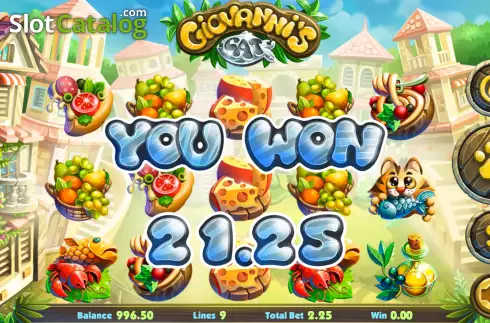 Win Free Spins screen. Giovanni's Cat slot