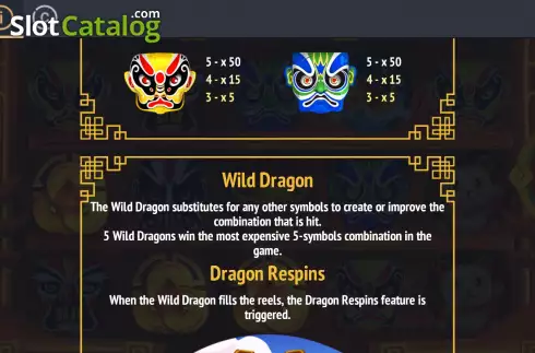 PayTable screen 2. Two-Faced Dragon slot