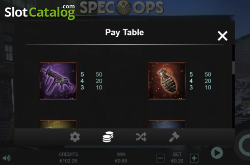 Paytable screen 3. Spec-Ops slot