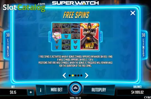 Free Spins screen. Super Watch slot