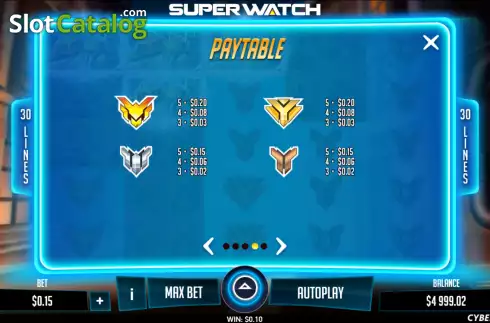Paytable screen 2. Super Watch slot