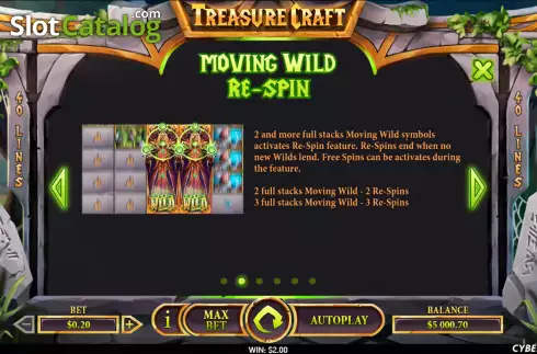 Moving Wild Respin screen. Treasure Craft slot