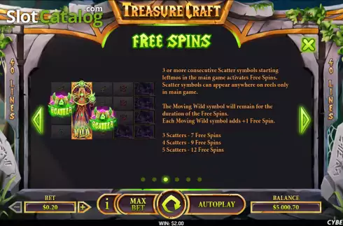 Free Spins screen. Treasure Craft slot