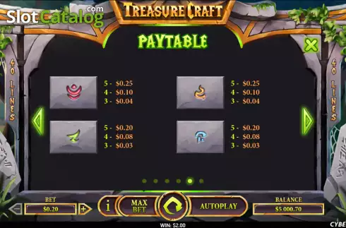 Paytable screen 2. Treasure Craft slot