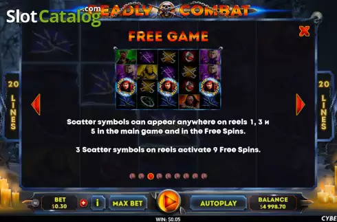Free Game screen. Deadly Combat slot