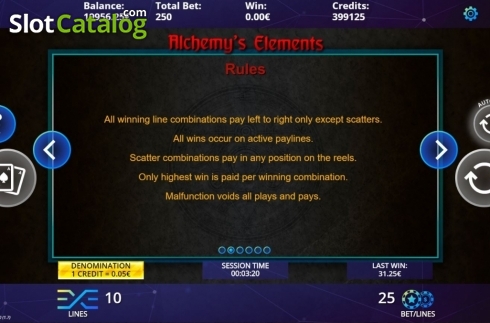 Game Rules. Alchemy's Elements slot