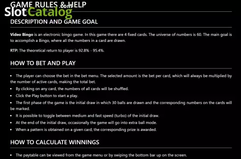 Game Rules screen. Tiger Bingo slot