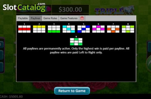 Paytable 2. Triple Stakes Derby slot