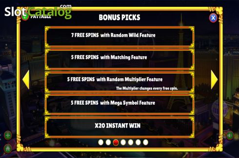 Bonus picks screen. Winning Vegas slot