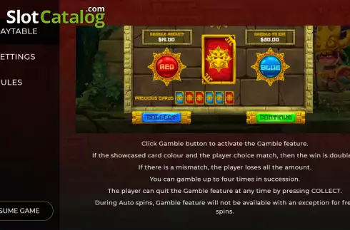 Gamble feature screen. Aztec Warrior slot