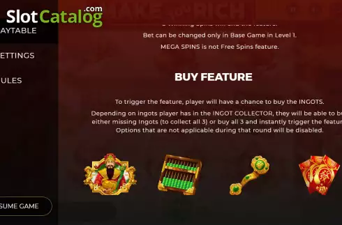 Buy Feature screen. Make You Rich slot