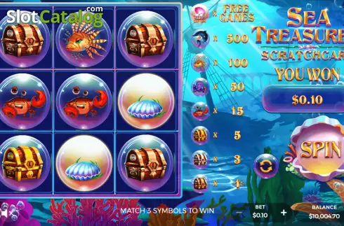 Win screen. Sea Treasures Scratchcard slot