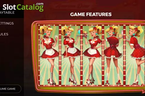 Game Features screen 2. The American Diner slot