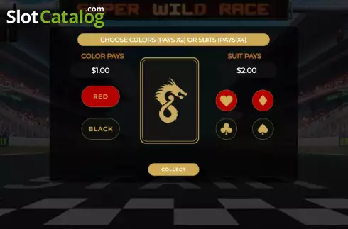 Risk Game screen. Super Wild Race slot