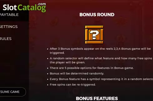 Bonus Round screen. The Retro Game slot