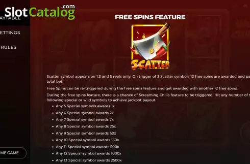 Free Spins screen. Screaming Chillis slot