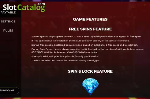Free Spins screen. Gems Gala Spin and Lock slot