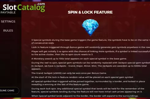 Spin & Lock feature screen. Gems Gala Spin and Lock slot