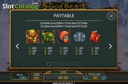 Paytable 1. 5 God Beast slot