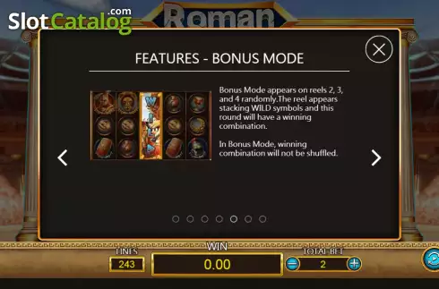 Bonus mode screen. Roman slot
